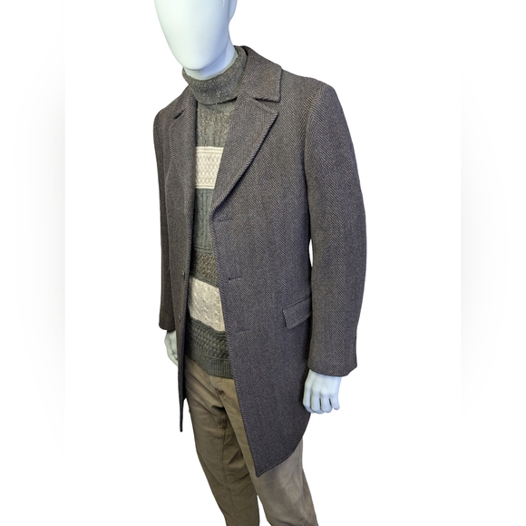 Wool Cashmere Herringbone Overcoat, Black & Brown, Weather Report, Size 38R / M - Picture 4 of 13